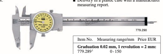 TESA skjutmått med mätklocka 0