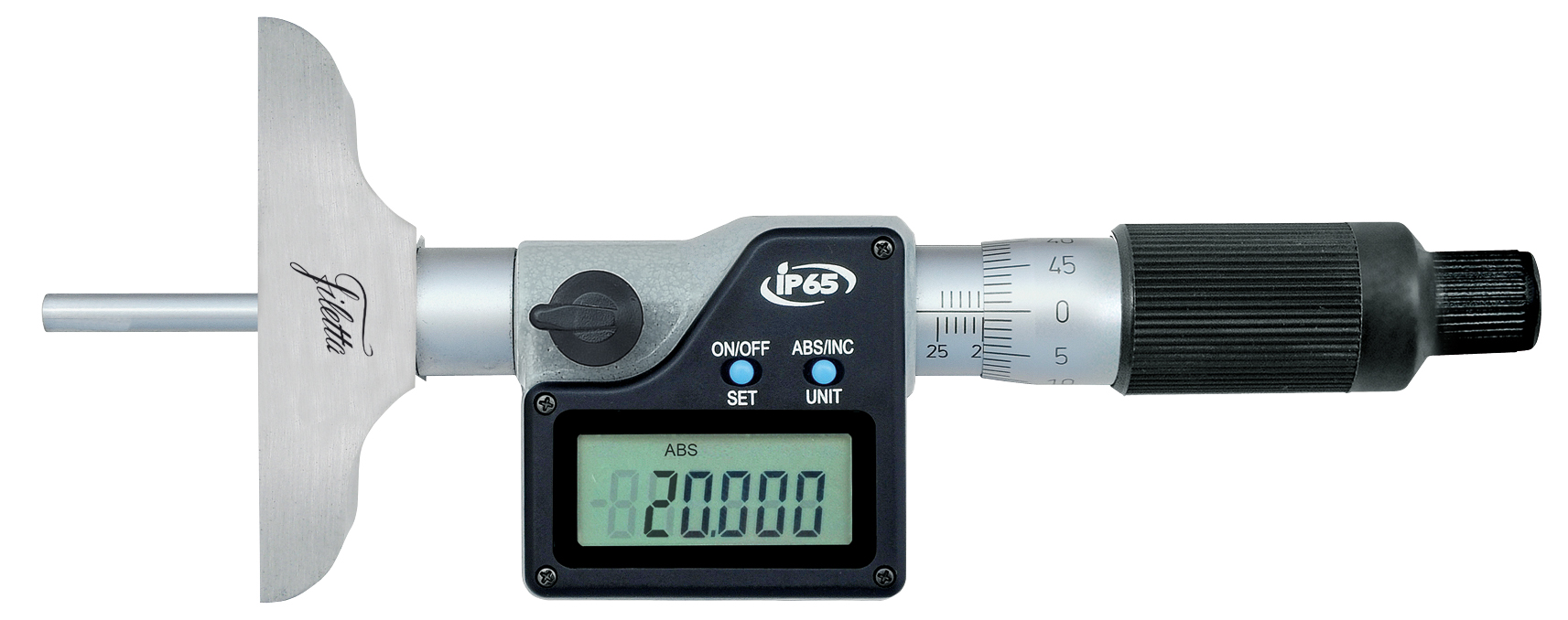 Digital mikrometer med bas 101,5 mm för djupmätning med flat mätpinne 0-300 mm